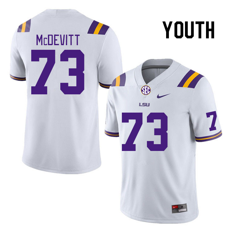 Youth #73 Jack McDevitt LSU Tigers College Football Jerseys Stitched-White - Click Image to Close